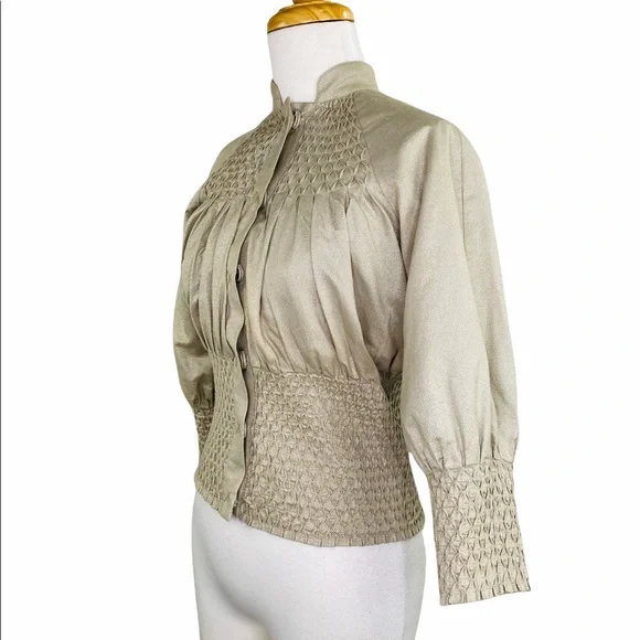 Laundry by Shelli Segal Cocktail Party Top High Neck Blouse Gold SZ 0 NWOT - Picture 8 of 9